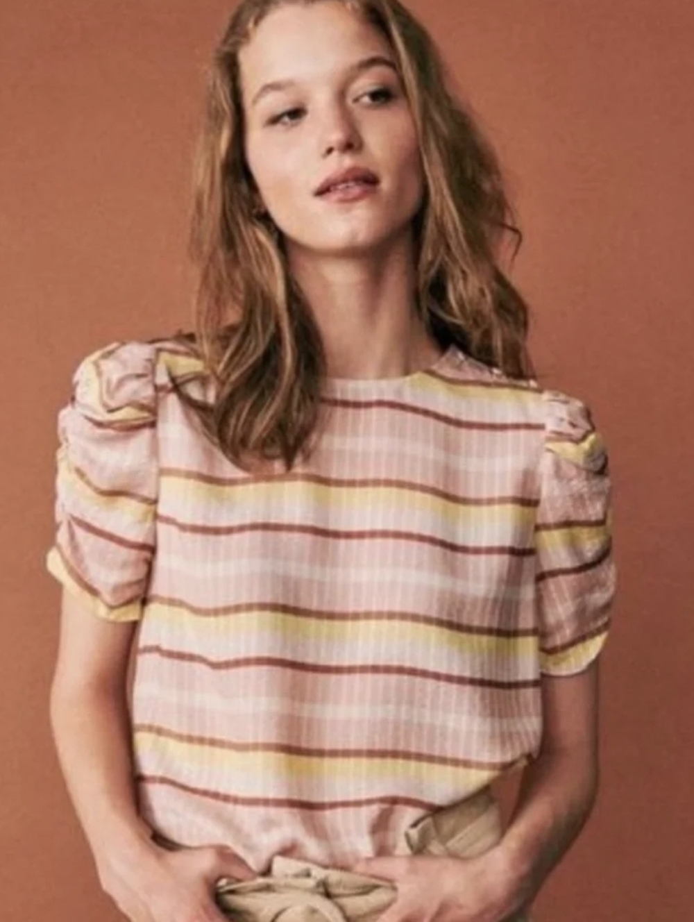 Sezane 100% Silk Coralie Blouse Pink Multi 36 NWOT